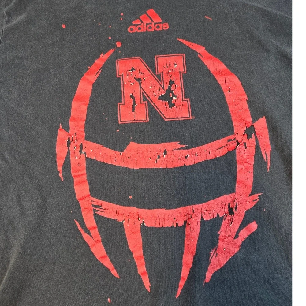 Adidas Nebraska Huskers Long Sleeve T-Shirt Black Red EA1482 Mens XL